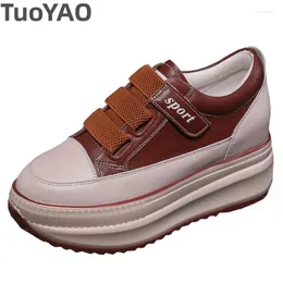 Casual Shoes 8cm Women Stable High Platform Ladies Vulcanize Cow Genuine Leather Lace Up Chunky Sneakers Fashion Spring Autumn