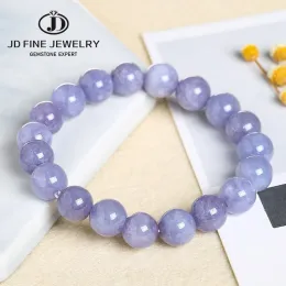 Strands JD Natural Aquamarine Bead Bracelets Women Fashion Calcedony Purple Round Stone Round Elegant Healing Strand Bangles Regali da polso da polso