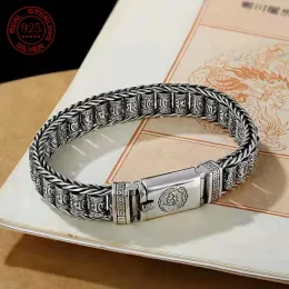 Pulseiras s925 prata esterlina criativa criativa Lucky Buddhist Scripture Bracelets Homens giram miçangas Retro SixCharacter Mantra Jóias personalizadas