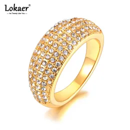 Bandas Lokaer Trendy 316L Aço inoxidável de aço inoxidável Anel de zircônia cúbica para mulheres Real Bating Jewelry Gift Bijoux R23102