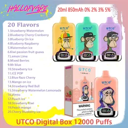 Original UTCO Digital Box 12000 Puff E Zigaretten 20 ml Maschenspulen 0% 2% 3% 5% Level 850mAh wiederaufladbarer Bettery 20 Aromen Einweg 12k Puffs Vape Stift