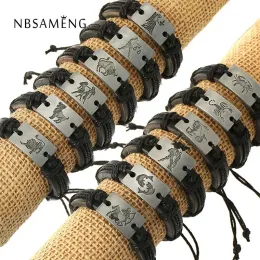 Strands Zodíacos Bracelets de couro de joias masculinos para mulheres Pulseira de charme Áries Virgo Taurus Cancer Capricom Leo Gemini Libra