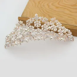 Schmuck Forseven Rose Gold /Silber Farbe Kristall simulierte Perlen Prinzessin Diadem Tiara Crown de noiva Braut Hochzeit Haarschmuck