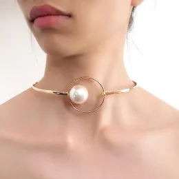Colares Manilai Big Imitação de pérolas Torques de metal de colares de gargantilhas para mulheres Declaração Jóias de minimalismo de colar de colarinho de babador