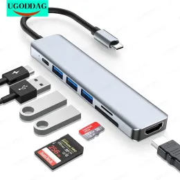 Nav USB Type C Hub Multiport Adapter Portable USB C Hub 4K HDMicompatible PD USB 3.0 Port SD TF för MacBook Google Chromebook Pixel