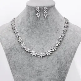 Necklaces WEIMANJINGDIAN Brand Marquise Floral Cubic Zirconia CZ Crystal Necklace and Earring Wedding Bridal Jewelry Sets