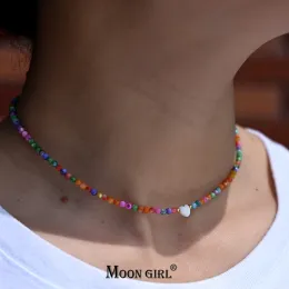 Halsketten 3mm Natural Shell Perlen Herz Choker Mode Antitnisrische böhmische Edelstahl Halskette für Frauen Schmuckmond Mädchen Design