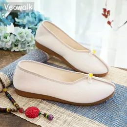 Casual Shoes Veowalk Women Solid Plain Moft Cotton Tyg Ballet Ballet Flats Retro Damer Bekväm Slip On Walking Light Blue Pink