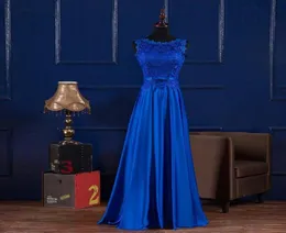 Scoop Neck Lace Satin Evening Dresses Long Royal Blue Bourgogne 2020 Floor Length Bridesmaid Dress Abendkleider7632165