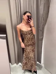 Vestido de tule de leopardo Mulheres estrondos de mangas deslize vestidos longos vestidos femininos de malha midi sem costas