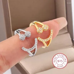 Кластерные кольца Light Luxury Simple Smile Open Ring Nishe Design Sense 925 Серебряные серебряные женские женские ювелирные украшения