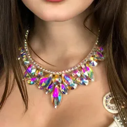 Colares colares coloridos de colar de cristal de cristal colar dança da barriga para mulheres show bleing shrenestone colar jóias