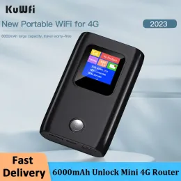 Routery Kuwfi 4G LTE WiFi Router 6000MAH Unlock Mini Portable Router z kartą karty SIM 3G 150 Mbps bezprzewodowy zewnętrzny hotspot Wi -Fi