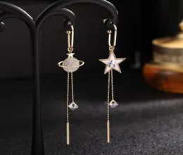 Nowe zaprojektowane Pentagram Crystal Women Kolczyki Retro Long Tassel Microset z Diamonds Ear Studs Celebrity Kobieta luksusowa klejnot1978280