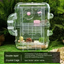 Клетки Hamster Cage Полный прозрачный гнездо крыс двойной слой роскошь легко чистить гнездо с золотым медведем.