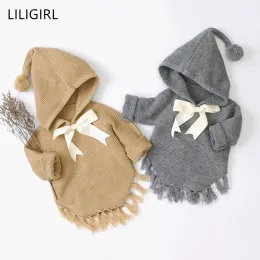 Tröjor liligirl vår stickade tröjor för flickor cardigan tecknad tofs nyfödd baby söt vinter ytterkläder spädbarn stickade kläder