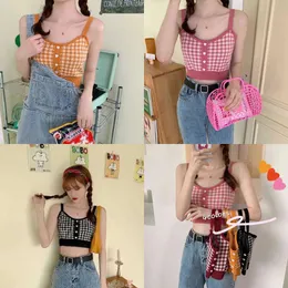 Summer Women Crop Tops Sleeveless Miling Top Bottons Casual Slimt Slimt Femmide Camion Plaid Serma