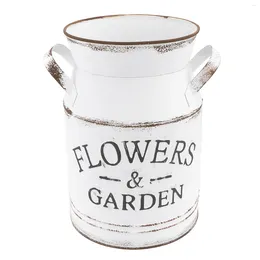 Fiori decorativi 1pc Flower Dispagning Pot vaso retrò in metallo Desktop Ornament per arredamento per ufficio da giardino domestico (bianco (bianco