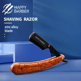 Blad Happy Barber Razor Trähandtag Vikning Säkerhet Rakkniv Rostfritt stål Rakar Razor för män Barber Shop Professional Accessories