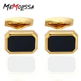 リンクMemolissa Quality Black Gem Square FrenchLinks Gold Cuff Links for MensGemelosBouton Manchette