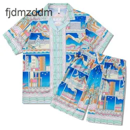 Modedesigner män och kvinnors skjortor strand fritid kortärmad set färgad solmåne tryckt skjorta hawaiian cardigan mens sommar