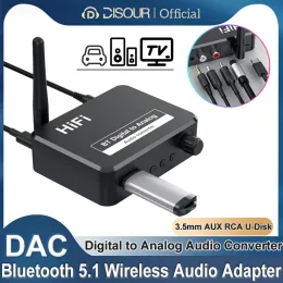 Adaptör DAC Bluetooth 5.1 Audio Alıcı Dijitalden Analog Dönüştüriciye 3.5mm AUX RCA UDISK Optik Jack Stereo Kablosuz Adadper PC TV için