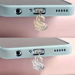 Telefone celular Anti-poeira Gadgets Full Diamond Swan Phone Collector Beautiful Swan Time Time Artificial Diamond Adequado para iPhone Samsung Tipo-C Dust Y240423