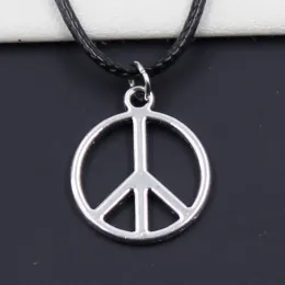 Necklaces Fashion Peace Sign Symbol Tibetan Silver Color Pendant Necklace Choker Charm Black Leather Cord Factory Price Handmade Gift