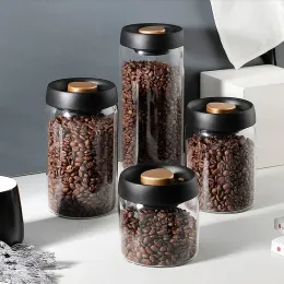 Jars Coffee Beans Vacuum Sealed Tank Glass Food Storage Tank家庭用防湿型空気抽出ティーストレージタンクプシュタイプホット