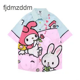 Fashion Designer Men's and Women's Shirts Dopamine Girl Sweet Cute Melody Pink Cartoon Playful Printed Short Sleeved Shirt Summer