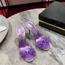 2024 Designer czerwone buty degramule Sandały Strass Mule Slajd Slipper Pvc skórzany stóp z rhinestone damą wysokie obcasy seksowne buty