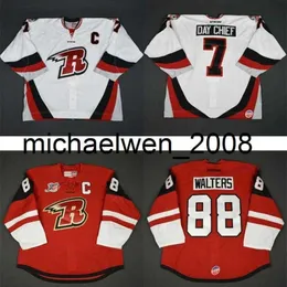 Kob Weng New Mens Womens KidsEchl Rapid City Rush 7 Winston Day Chief 88 Ryan Walters Embroidered White Red Cheap Hockey Jerseys Goalit Cut