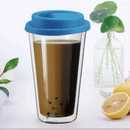 Weingläser tragbarer Glas Kaffeetasse Doppelwandige Hitze isolierte Tasse mit Deckel 350 ml transparentes Morgengetränk für