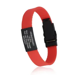 Strands Personalized Custom Womens' Medical ID Bracelet Children Safety Silicone Wristband Engraving Identification Child SOS Wrist Band