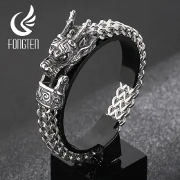 Strands Fongten Dragon Bracelet For Men Silver Color Stainless Steel Braided Mesh Link Chain Viking Wrist Male Bangles Jewelry Gift