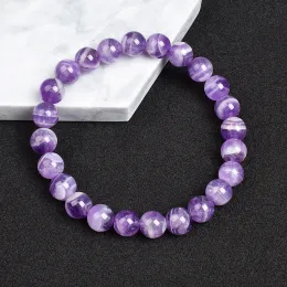 Fios 412 mm de renda natural ametistas bracelete de cristal roxo sonho ametista reiki gem stone redond miçangas de pulseiras de joias de joias de jóias presentes