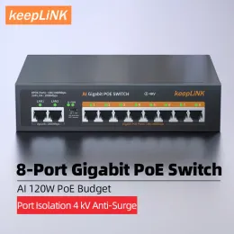 Routrar Poe Switch 1000 Mbps 8 Ports Gigabit Network Standard Poe Ethernet Switch 52V Byggd effekt för CCTV IP -kamera/WiFi -router