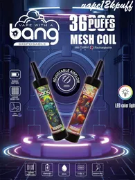 Bang Box 36000puff descartável eletrônico eletrônico E-CIGARETTE PHUPPH36K PRE PRE preenchido de 40 ml de rede de cabo de rede recarregável pods850mah Luz de cor LED 5% 3% 0% 12 sabores dtlvaping