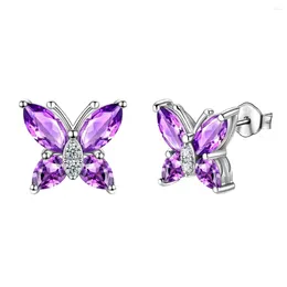 Stud Earrings Harong Shining Crystal Butterfly Earring Beautiful Luxurious High Quality Purple Zircon Ear Studs Woman Fashion Animal Jewelry