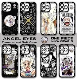 Bumpers de telefone celular Japão Anime Luffys Gear 5 Capa de telefone para iPhone 15 14 13 12 mini 11 Pro Max X XR XS 8 SE 2020 PLUTRO PEÇAS Tampa transparente Y240423