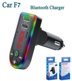 Car F7 Charger Bluetooth FM Transmitter Dual USB Quick Charging Type C PD Ports Adjustable Colorful Atmosphere Lights Handsfree o Receiver MP3 Player8099624