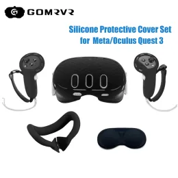 Glasses GOMRVR Silicone Protective Cover 4Piece Set For Meta Quest 3 Replacement AntiLeakage Nose Pad Mask VR Shell Cover Accessories