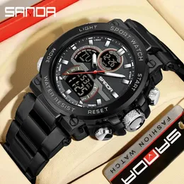 Wristwatches Sanda 6175 Selling Fashion Electronic Watch Sports Multi Functional Waterproof Alarm Clock Steel Band