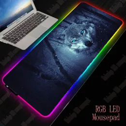 Rests XGZ Wolf Animal Gaming Mouse Pad Gamer Computer Mousepad RGB Backbelyst Mause Pad Stor MousePad XXL för skrivbordstangentbord LED -möss MAT