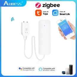 Control Aubess ZigBee Smart Water Leak Sensor Detector Security Sound Alarm System Tuya WiFi Water Overflow Level Sensor Remote Monitor