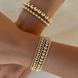 Странды Kkbead золотые бусинки браслет для женщин растягиваемые браслеты медные шарики 18 K Водонепроницаемые ювелирные украшения