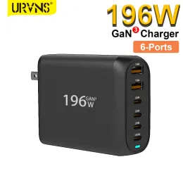 Şarj Cihazları urvns 196W USB C Şarj Cihazı, Gan 6 Ports PD 100W PPS 45W iPhone 15 için Süper Hızlı Şarj İstasyonu 14 MacBook dizüstü bilgisayarlar Galaxy S23/22