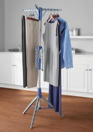 Köksredskap sätter grundpelare rymdbesparande 2-ters stål stativ hängande kläder torkställ blå/silver