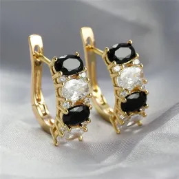 Ohrringe Huitan Gold Farbe Weiß/Schwarz Kubikzirkonia Hoop Ohrringe für Frauen Neu gestaltet luxuriöser weiblicher Accessoires Heiße trendige Schmuck