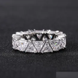 Rings Eternity Triangle Ring 925 Sterling Sier Engagement Band for Women Bridal Diamond Promise Party Jewelry Gift Drop Delivery Otkp